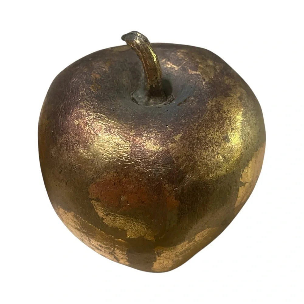Vtg Gold Gilded Fruit Set Textured Apple Orange Banana Patina MCM Kitchen Decor - Picture 2 of 10